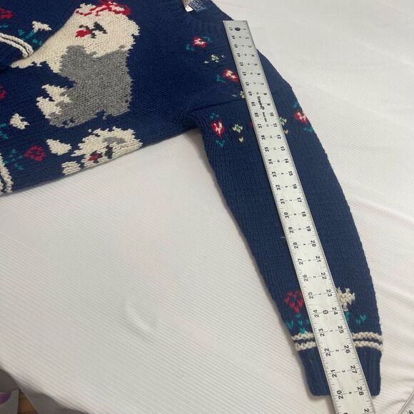 Vintage English Sheepdogs Puppies Woolrich Navy Blue Knit Wool Sweater Sz Small - Picture 6 of 9